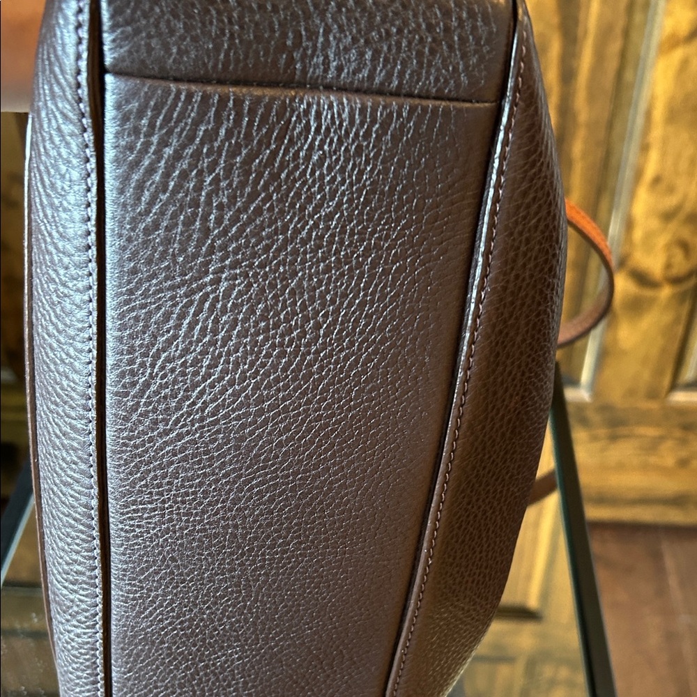 Coach Dark Brown Leather Shoulder Bag with purple stitching and lining - Picture 9 of 16